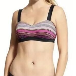 Athleta Bikini Women's 34B/C Capri Stripe Pura Pink Black Wired Adjustable Strap